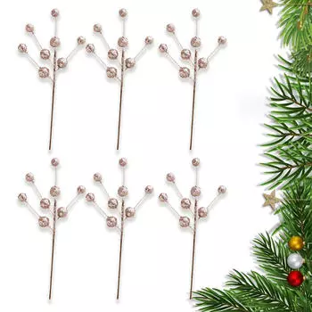 6 Pack Artificial Holly Berries, Christmas Berry Picks, Branches, for Holidays розовый