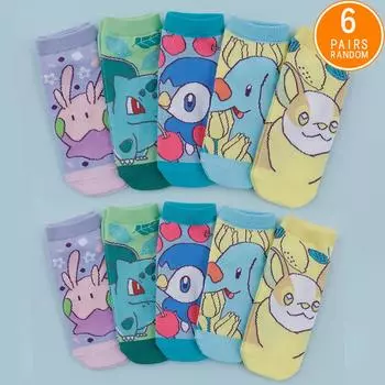 6 пар случайных комбинаций забавных мультяшных аниме-рисунков Pokmon для мужчин, удобные и мягкие повседневные носки для пар One Size