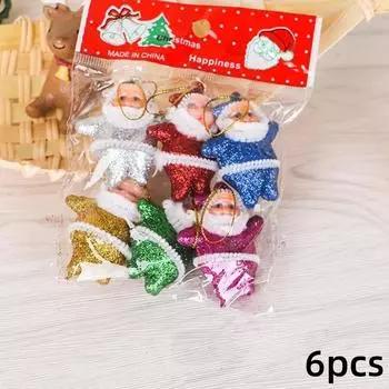 6 Pcs/1set Christmas Drop Ornaments Multi-Color Santa Claus Party Xmas Tree Hanging Decor 6-pcs