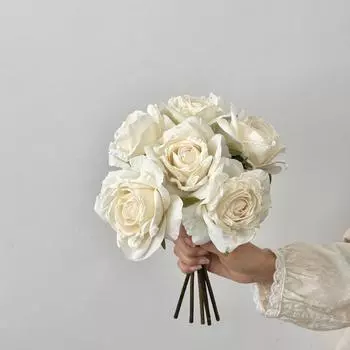 6 Pcs/Bunch DIY Artificial Big Rose Bouquet Home Dining Table Desktop Decoration Photography Prop белый