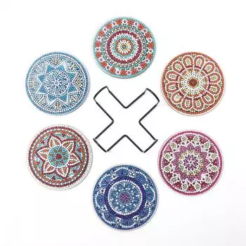 6 Pcs Diamond Painting Coasters with Holder, Mandala Diamond Art Coasters Kits for Beginners, Adults & Kids Small Diamond Painti разноцветный