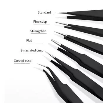 6 PCS Stainless Steel Tweezers ESD Anti-Static Home Working Precision Maintenance Tweezers Tools Repair Curved Hand Tool 6pc