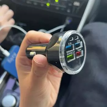 6 портов 66 Вт USB автомобильное зарядное устройство Type C автомобильное зарядное устройство быстрая зарядка PD QC3.0 телефон зарядное устройство в автомобиле для автомобиля внедорожника грузовика чёрный