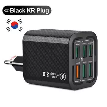 6 Ports USB Fast Charger Wall Adapter Super Fast Charging For Iphone Samsung Xiaomi Oppo BK320-6U KR Black