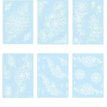 6 Sheets Blue Luminous Mandala Temporary Tattoos Glow in the Dark Lace Fake Tattoos Girls Style 6