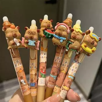 6 шт. Capybara стираемая ручка-пресс Kawaii смоляные гелевые ручки школьные канцелярские принадлежности симпатичная шариковая ручка школьные принадлежности офисные принадлежности