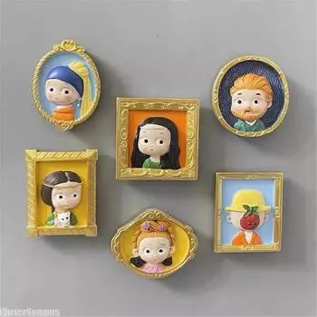 6 шт. DIY Ван Гог Мона Лиза магнит на холодильник мультфильм известная картина магнитная наклейка 3D смола украшение для дома милый