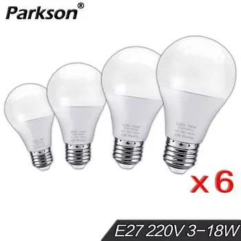 6 шт. E27 светодиодная лампа 220 В 240 В 18 Вт 15 Вт 12 Вт 9 Вт 6 Вт 3 Вт Lampada Bombilla светодиодная лампа Внутренняя настольная лампа освещение для домашнего прожектора 3W белый