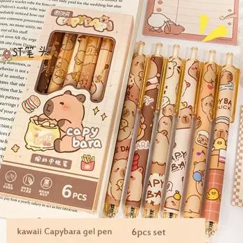 6 шт. гелевая ручка с изображением капибары Kawaii 0,5 мм гелевая ручка креативная милая ручка для письма канцелярские товары 6PCS/Box
