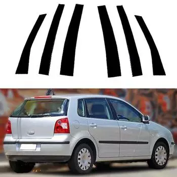 6 шт. глянцевая черная накладка на стойки оконных стоек автомобиля для Volkswagen Polo Mk4 (9N)Наклейки на автомобиль 5-дверный хэтчбек 2002-2010 гг.