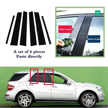 6 шт./компл. для Mercedes ML-Class W164 2006 2007-2011 глянцевая черная дверь, окно, стойка, крышка, накладка на стойку, накладка, наклейки