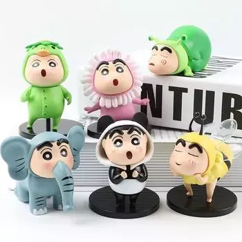 6 шт./компл. Новые аниме-карандаши Shin-chan COS животные Kawaii Q версия Фигурка ПВХ Модель Игрушки Кукла Коллекционная машина Украшения Подарки 6pcs-no box