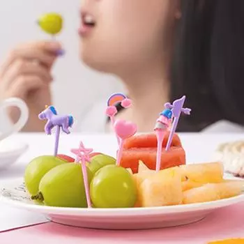 6 шт. многоразовые палочки для фруктов Bento, милые радужные звездочки в форме сердца, фруктовая вилка, легко моется для детей 6pcs
