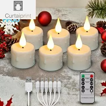 6 шт. перезаряжаемых свечей с таймером USB, светодиодные свечи с мерцающим пламенем, для украшения дома на день святого валентина и день рождения