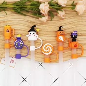 6 шт. силиконовых крышек для соломинок Ghost 10 мм, многоразовые пыленепроницаемые крышки для тыкв, набор для украшения чашек, вечеринок, соломенных крышек на тему Хэллоуина