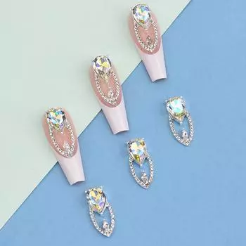6 шт. Y2K Starss Crystal Bling Nail Charms Big Drop Gem Stones Hollow Nail Jewelry Style for Long Nail Design Tech DIY Crafts Sup