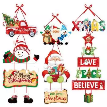 6 Style Christmas Door Hanger New Year Party Pendants Xmas Tree Hanging Oranments Santa Claus Snoweman Elk Merry Christmas Decor