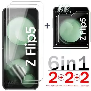 6 В 1 (2+2+2)[Защитная пленка для экрана Samsung Galaxy Z Flip 6 5] Гибкая пленка TPU + мягкая пленка для защиты экрана + мягкая пленка для объектива камеры For Glaxy Z Flip 6 чистый