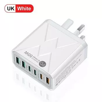 6 в 1 55 Вт PD USB зарядное устройство Быстрая зарядка Quick Charge 3.0 дорожное зарядное устройство для iPhone Samsung Xiaomi зарядное устройство для мобильных телефонов UK Plug White