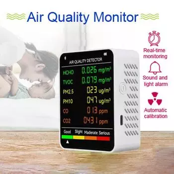 6 в 1 PM2.5 PM10 HCHO TVOC CO CO2 Многофункциональный детектор качества воздуха CO углекислый газ белый