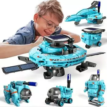 6-в-1 STEM Solar Robot Kit Toys Gifts for Kids, Educational Building Science Experiment Set Birthday for Kids Boys Girls синий