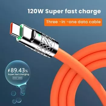 6A 120W 3in1 2in1 USB кабель для быстрой зарядки для iPhone 14 Micro USB Type-C 8-контактный кабель для зарядки для Huawei Samsung Xiaomi проводной шнур 1.2M оранжевый