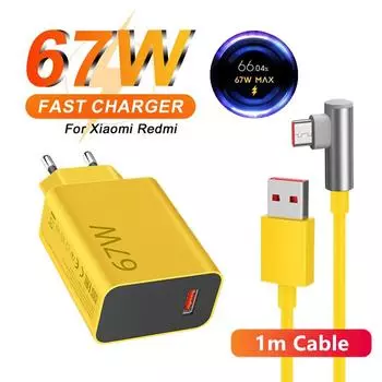 6A 67W Max Turbo EU быстрое зарядное устройство для Xiaomi 11 12 13 14 Ultra Redmi Note 11T 12T 13 POCO X4 X5 X6 Pro USB-кабель для зарядки Type C EU Plug - 1m Cable