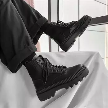 6CM Thick Sole Men Boots Men s High-Top Shoes Tooling British All-Match Trendy Mens Shoes Autumn Men Platform Boots 2025 New 39 чёрный