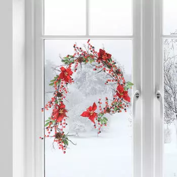 6ft Rattan Christmas Wreath Wall Hanging for Living Rooms And Outdoors Red Berry