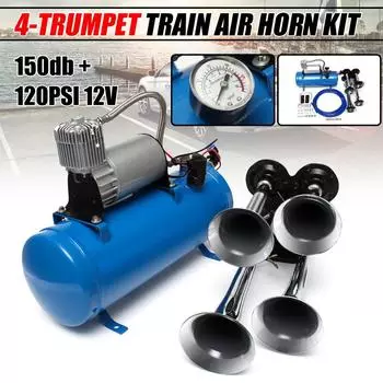 6L 170 PSI 12 В/24 В 4 пневмопоезда, хромированный звуковой сигнал, труба, автомобиль, синяя компрессорная трубка, 150 дБ