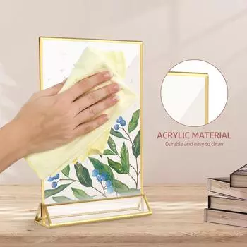 6Pcs Acrylic Sign Holder Clear Double-Side Sign Display Stand Gold Border Table Flyer Holder 4 x 6inch/5x7inch Multipurpose Menu