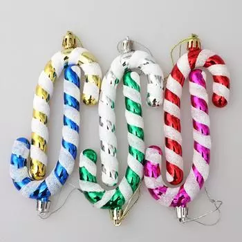6Pcs/Box Candy Cane Christmas Tree Ornament Plastic New Year Christmas Gifts Boxes Pendant DIY Crafts Painted Hanging Ornament золотой