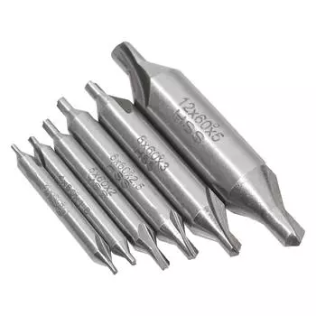 6Pcs Center Drill Bits Set High Speed Steel Center Drill Bits Countersink Tools for Lathe Metalworking 1/1.5/2/2.5/3/5mm