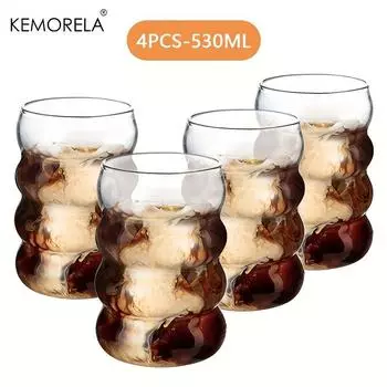 6PCS Create Wave Shape Glass Cup Water Bottle Heat-resistant Beer Drinkware Tea Mug Coffee Juice Milk Home Cafe Drinkware Gift 301-400ml