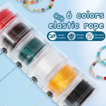 6Pcs Elastic String 0.8 mm Bracelet String Stretchy Bracelet Elastic Cord 6 Colors Beading String 90 m Bracelet Elastic String