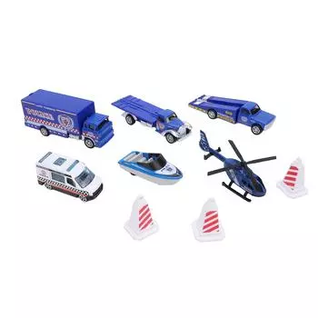 6pcs Fire Car Toy Set Alloy Firetruck Vehicle Airplane Boat Decorative Ornaments Birthday Present синий