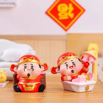 6Pcs God of Wealth Figurines Desktop Ornaments Cartoon Decorative Miniature Figures Small Sculptures