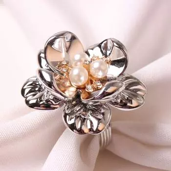 6pcs/lot Pearl Flower Napkin Ring, Electroplating Rose Flower Dinner Ring, New