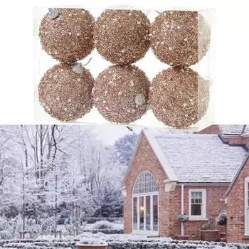 6Pcs Rose Gold Christmas Foam Ball Ornaments With A Rope Loop For Outdoor Garden Indoor Holiday Decoration
