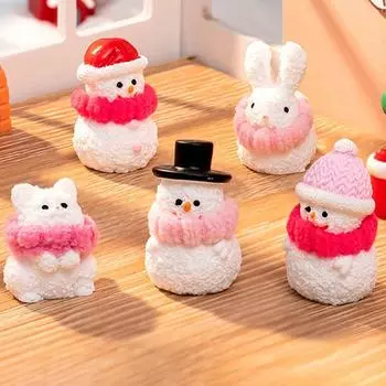 6pcs/set Creative Mini Christmas Figurines Cartoon Resin Crafts Snowman Miniature Ornaments Decorative Santa Snowman светло-серый