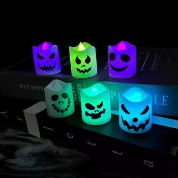 6PCS/Set Halloween LED Electronic Candles Creative Haunted House Simulated Candlestick Multicolor Atmosphere Lights
