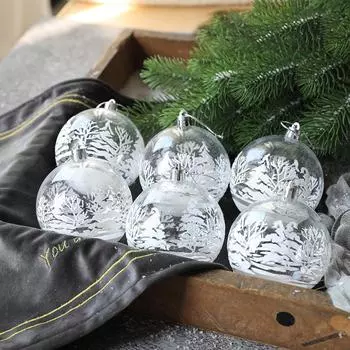 6pcs White Snow Ball Christmas Ornaments Christmas Tree Decorations Clear Baubles Balls Hanging Xmas Decorations for Home Natale 6cm