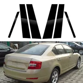 6шт автомобильные стойки стойки двери и окна накладка для Skoda Octavia Mk3 (5E) 2014 2015 2016 2017 2018 2019 наклейка на колонку до нашей эры чёрный