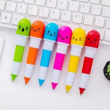 6шт милые улыбающиеся лица таблетки шариковая ручка новинка канцелярские товары телескопическая капсула