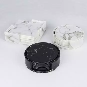 6шт мраморные подставки под чашки для напитков, кофейные чашки, коврик для стола из искусственной кожи, черные обеденные подставки для стола, шикарное украшение стола M