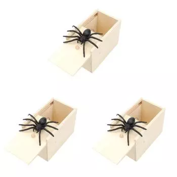 6UK 3Pcs Spider Wooden Box Funny Play Joke Toy Durable Jump Scare Toy for Kid Fr