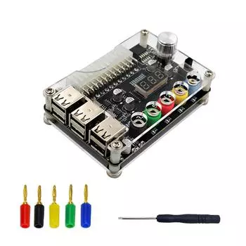 6USB2.0 ATX24P Коммутационная плата блока питания Ручка регулировки напряжения 3,3 В, 5 В, 12 В; Акриловый корпус с выходным напряжением 1,8–10,8 В