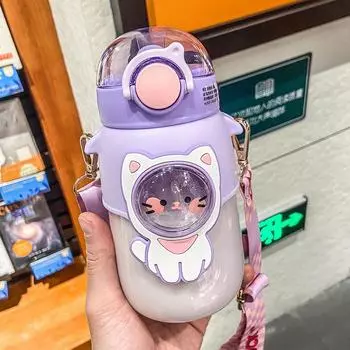 700ml Water Bottle For Girls Cute Cartoon Straw Mug Portable Sport Plastic Cup Outdoor Travel Drink Tumbler Kawaii Summer Kettle 0.7L