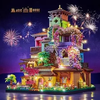 7080PCS Magic Castle Sakura House Building Blocks Модель городской улицы со светодиодными огнями Мини-кирпичи Игрушки Детские рождественские подарки