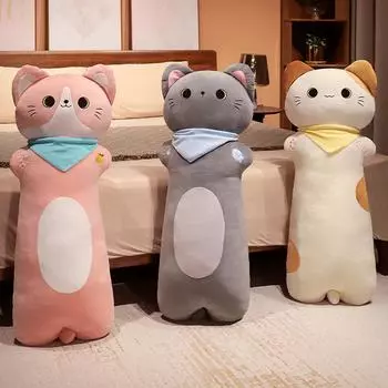 70-130 см длинные плюшевые игрушки для кошек, мягкая милая кукла-кошка, подушка для сна в виде животного, мягкие мультяшные игрушки для подруги, рождественский подарок, новый 70cm белый